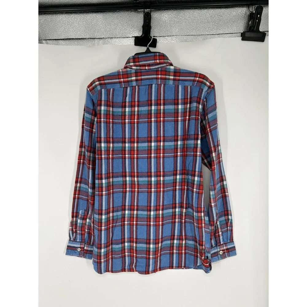 Polo Ralph Lauren Button Up Shirt Mens Small Blue Red Plaid Flannel‎ Two Pockets